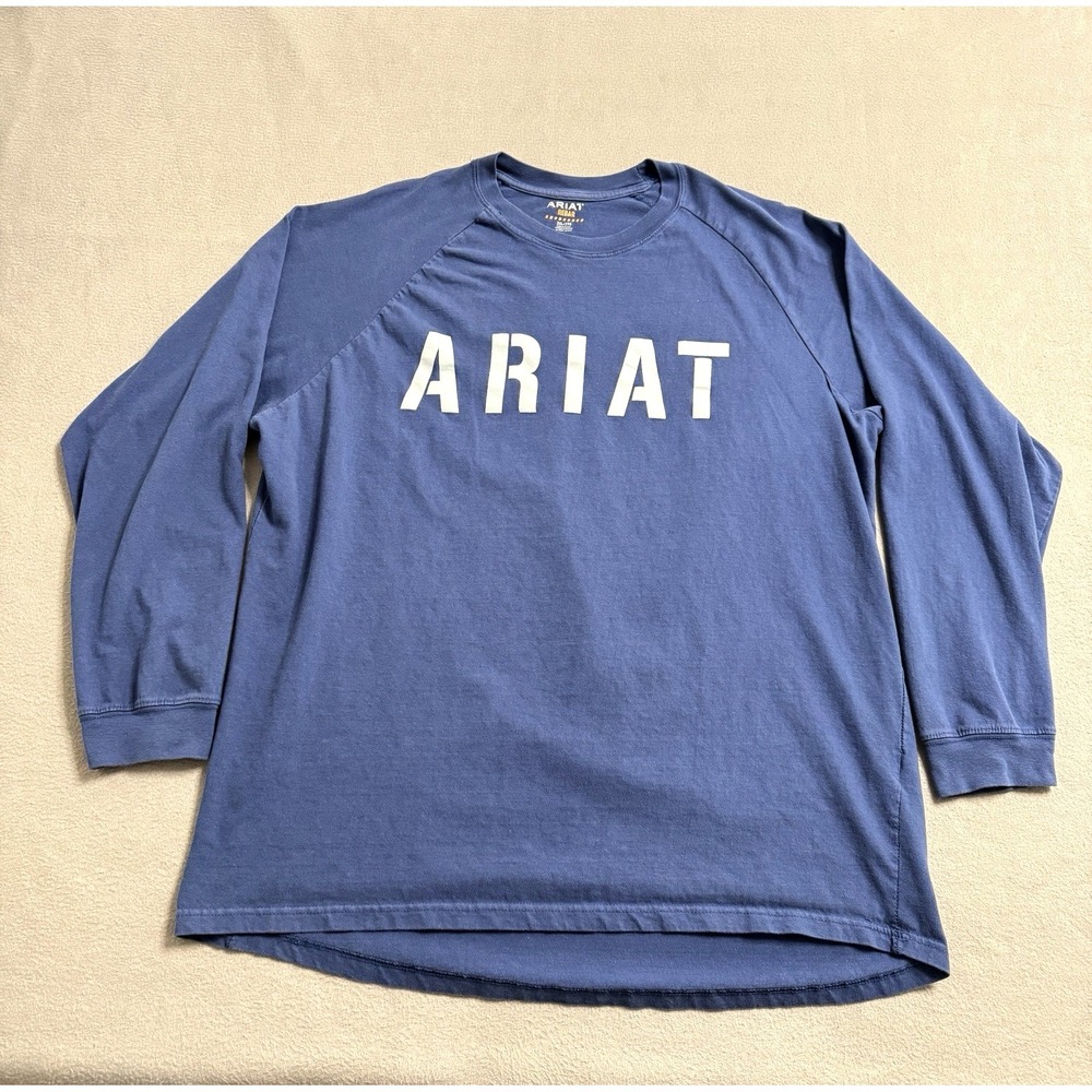 Ariat Rebar Shirt Mens 2XL Blue Raglan Long Sleeve Casual Workwear